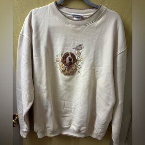 Cream Sweatshirt with Dog Embroidery